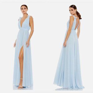 MAC DUGGAL 55321 PLEATED CHIFFON SLEEVELESS V-NECK POWDER BLUE GOWN sz 6